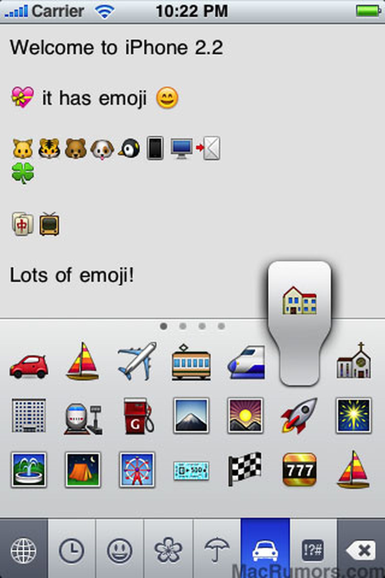 Скрытая emoji keyboard в iPhone OS 2.2: категории, страницы и 461 японский символ.