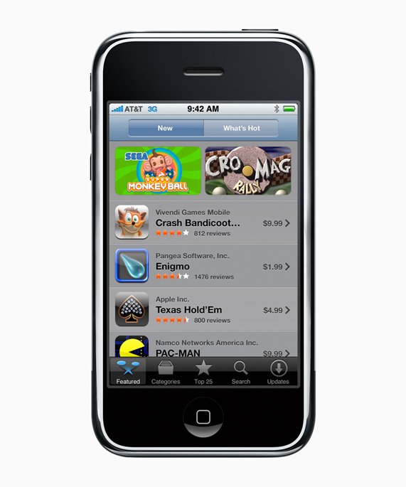 Оригинальный App Store 2008 на первом поколении iPhone: software становится каталогом внутри устройства.