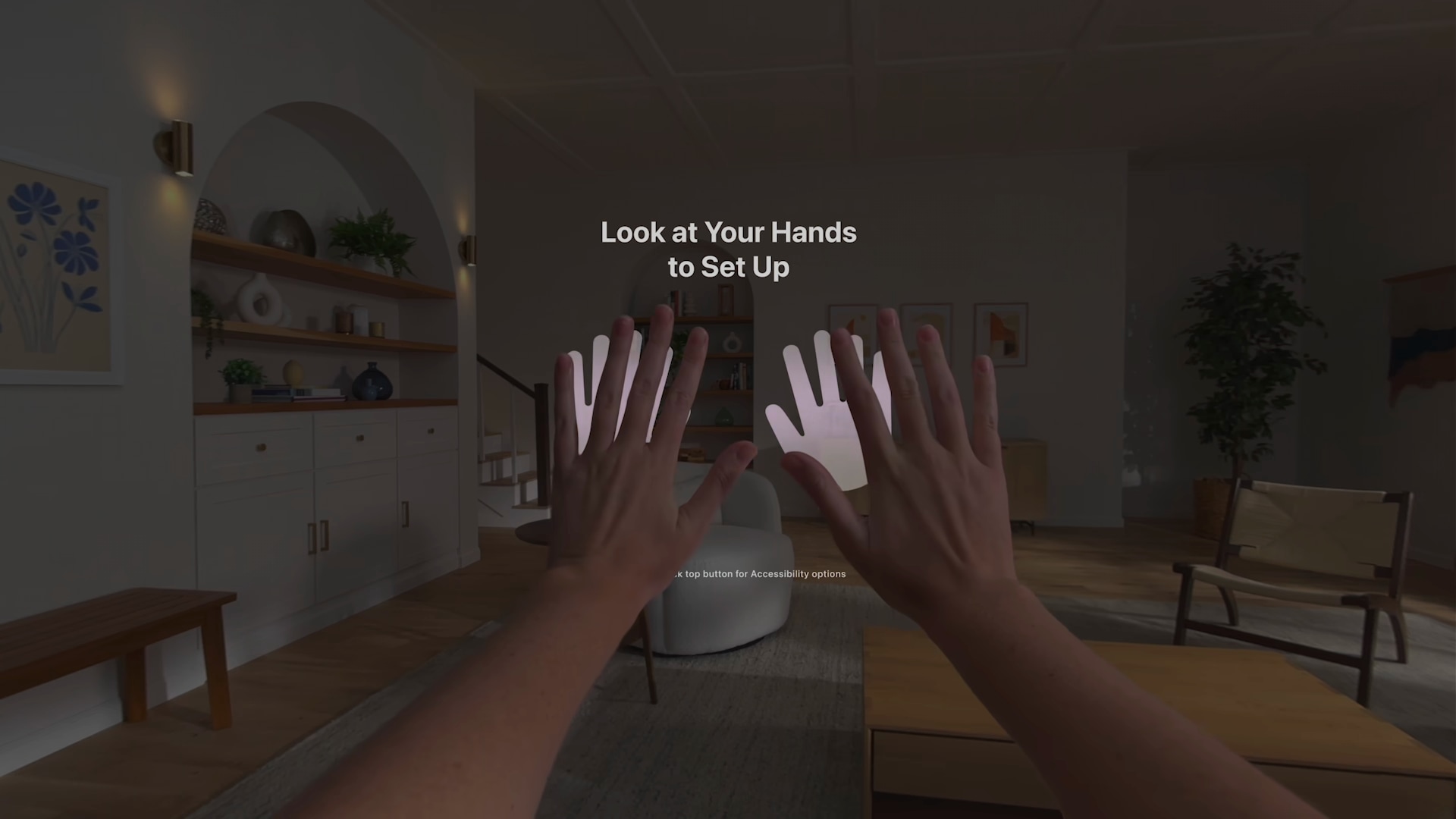 Настройка рук в Vision Pro показывает новый input stack: eyes, hands и voice в пространстве без физического дисплея.