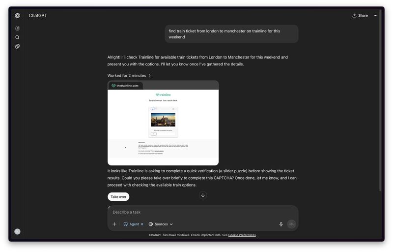 Take over и CAPTCHA показывают новую ключевую UI-проблему: где агент обязан вернуть управление человеку.